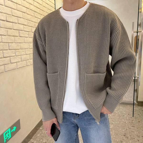 Men's Ribbed Knit Zip Front Cardigan Sweater Everyday