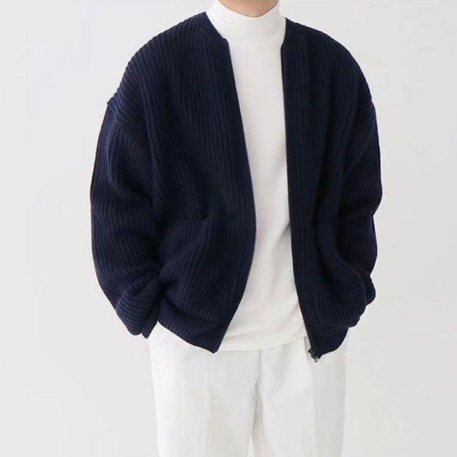 Men's Ribbed Knit Zip Front Cardigan Sweater Everyday