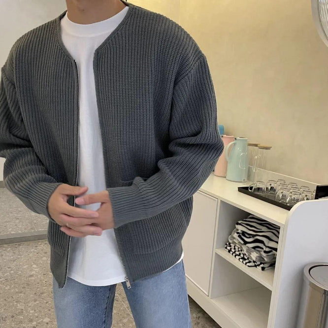 Men's Ribbed Knit Zip Front Cardigan Sweater Everyday