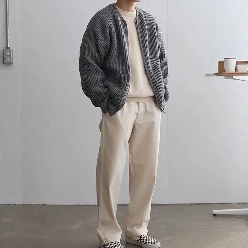 Men's Ribbed Knit Zip Front Cardigan Sweater Everyday