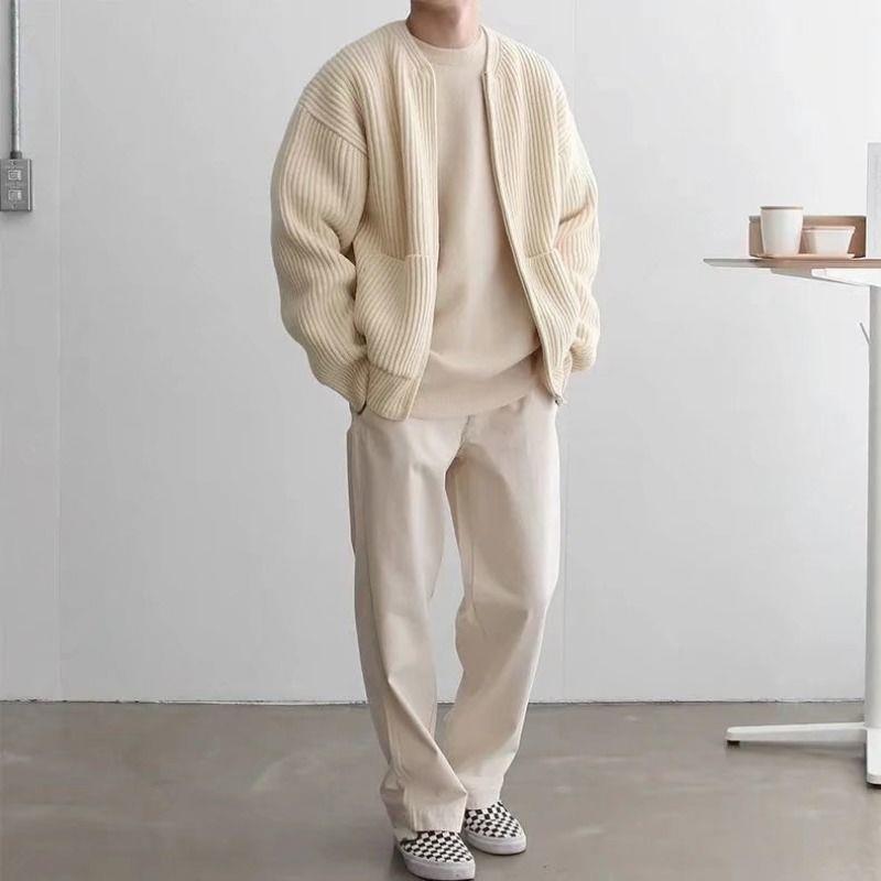 Men's Ribbed Knit Zip Front Cardigan Sweater Everyday