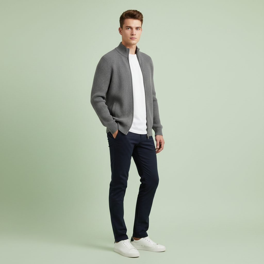 Men's Ribbed Zip Cardigan for Autumn Winter