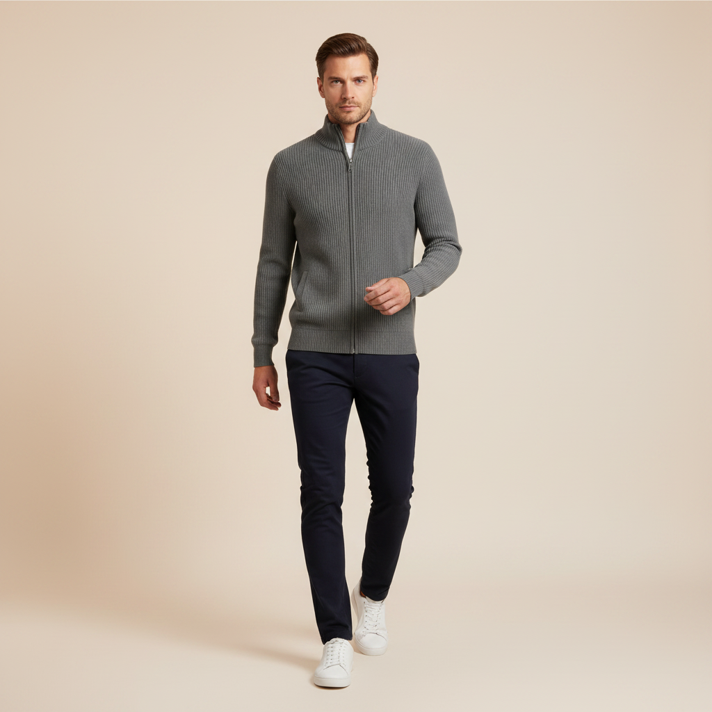 Men's Ribbed Zip Cardigan for Autumn Winter