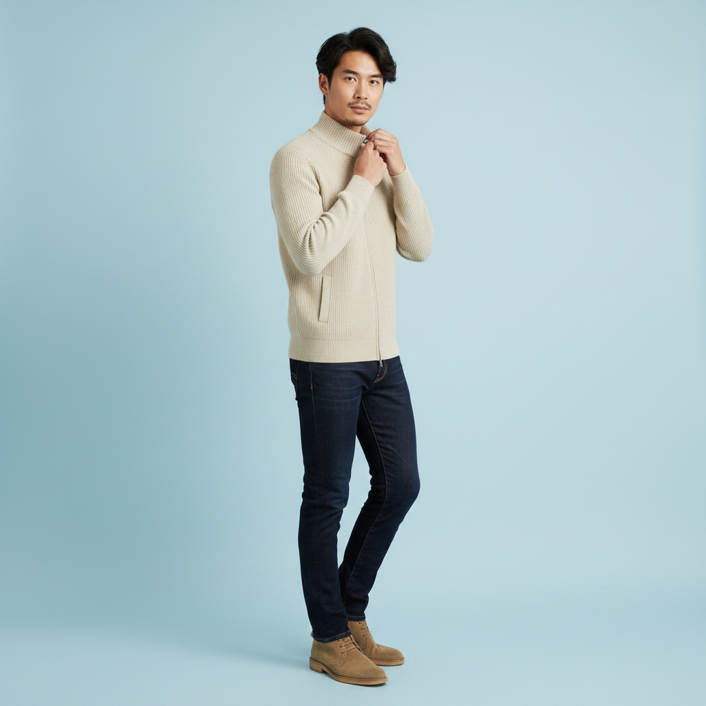 Men's Ribbed Zip Cardigan for Autumn Winter