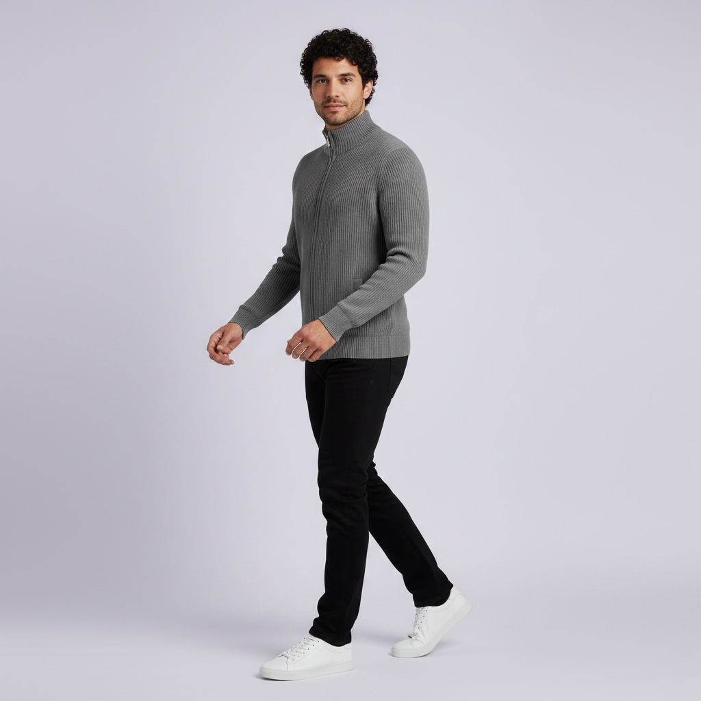 Men's Ribbed Zip Cardigan for Autumn Winter
