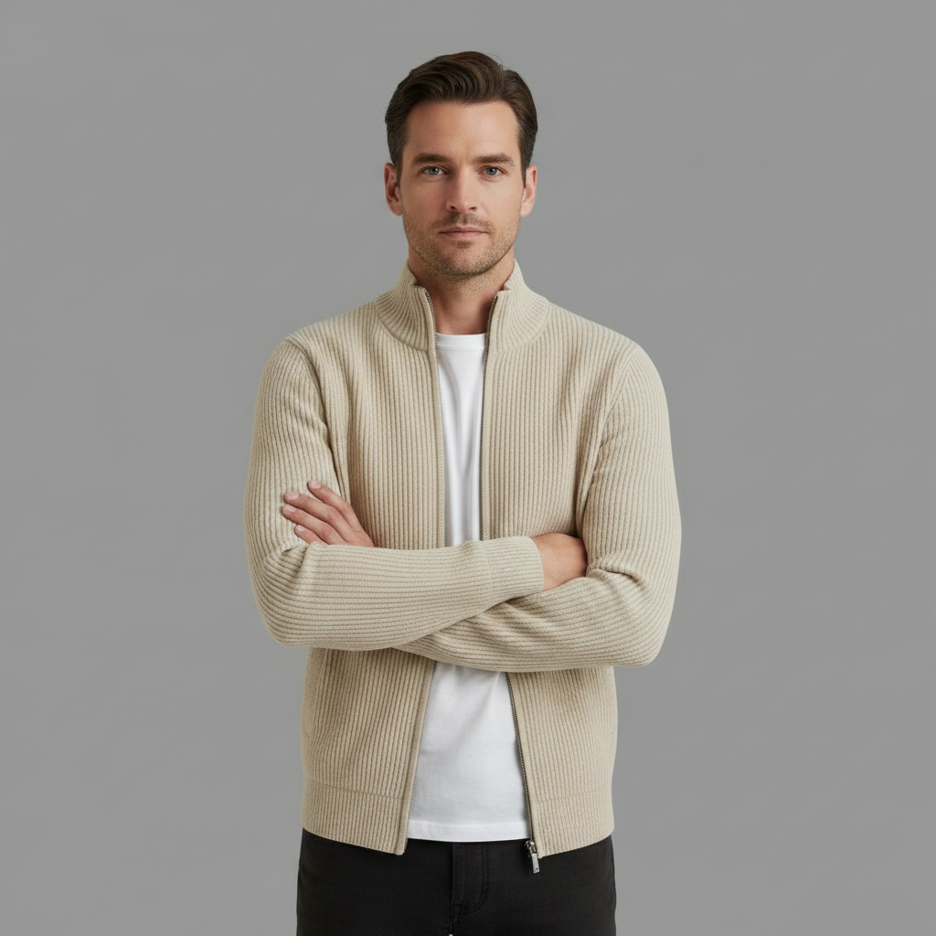 Men's Ribbed Zip Cardigan for Autumn Winter