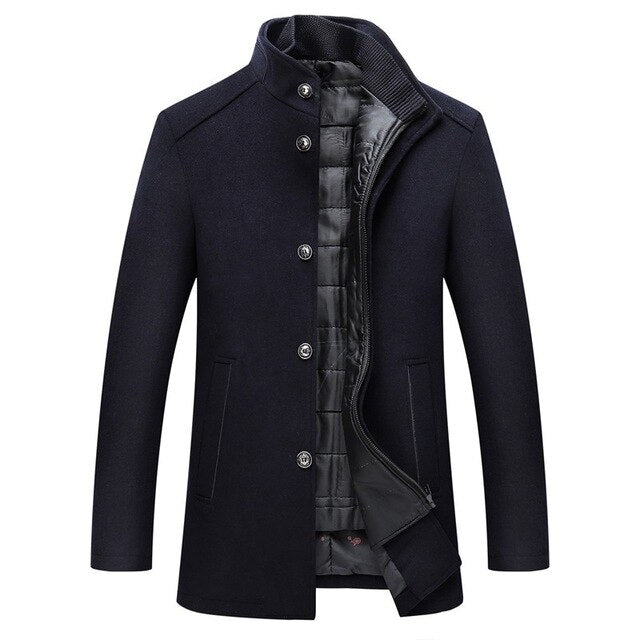 Men's Stand Collar Buttoned Coat for Winter