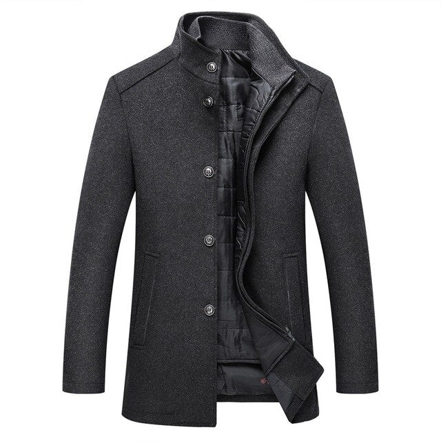 Men's Stand Collar Buttoned Coat for Winter