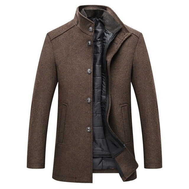 Men's Stand Collar Buttoned Coat for Winter