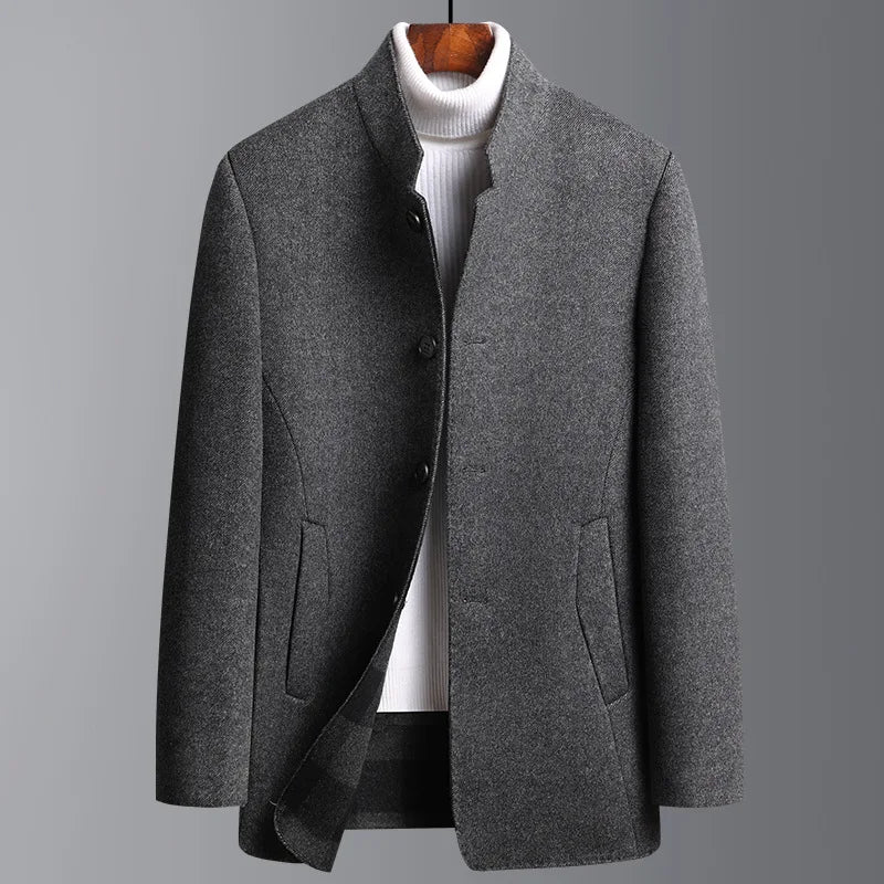 Men's Stand Collar Wool-Blend Coat