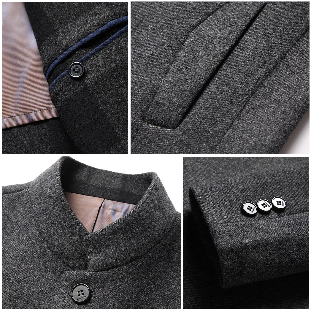 Men's Stand Collar Wool-Blend Coat