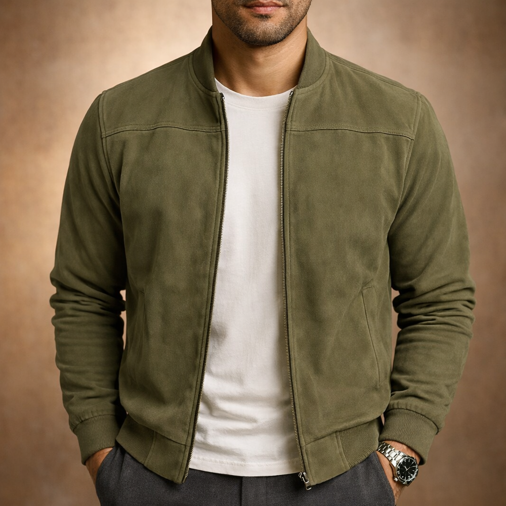 Men's Suede Bomber Jacket for Autumn Winter Wear