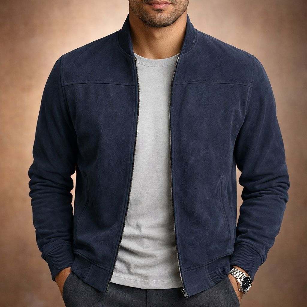 Men's Suede Bomber Jacket for Autumn Winter Wear