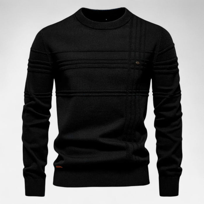 Men's Textured Crew Neck Sweater for Autumn