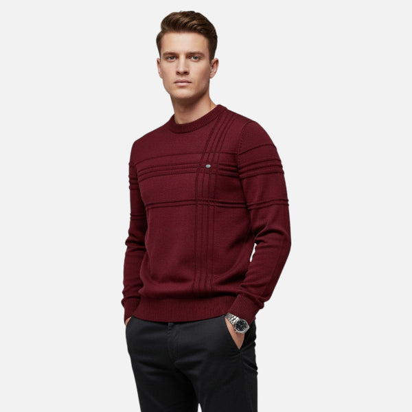 Men's Textured Crew Neck Sweater for Autumn