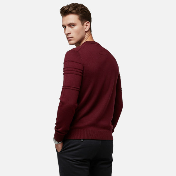 Men's Textured Crew Neck Sweater for Autumn