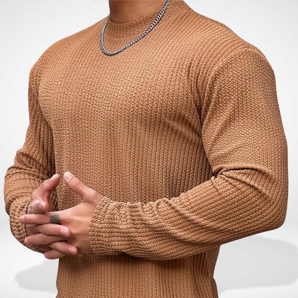 Men's Textured Crewneck Sweater for Autumn Winter Wear