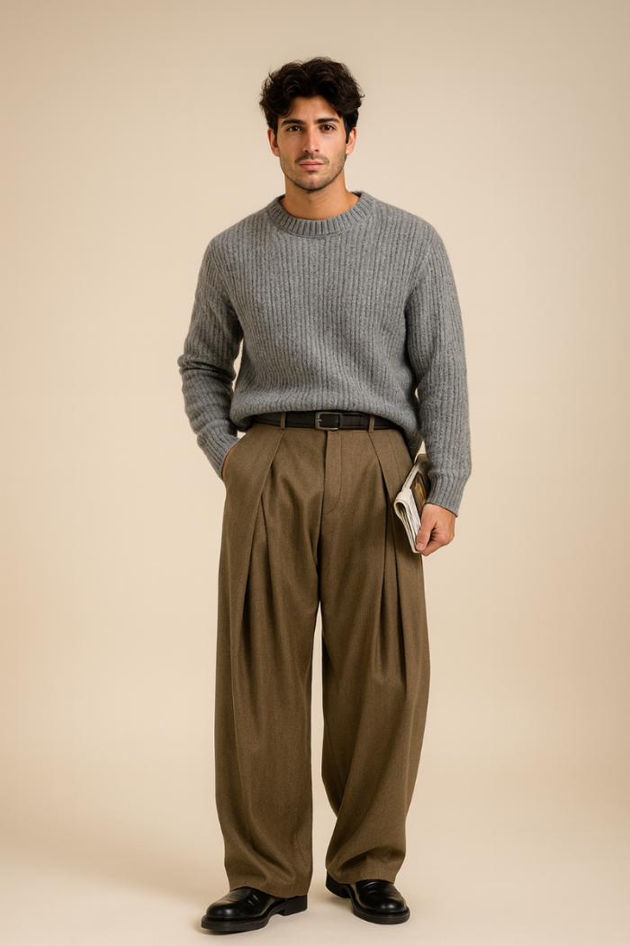 Men’s Wide-Leg Pleated Trousers