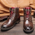 Men's Brogue Lace-Up Boots with Side Zip, Brown – front view