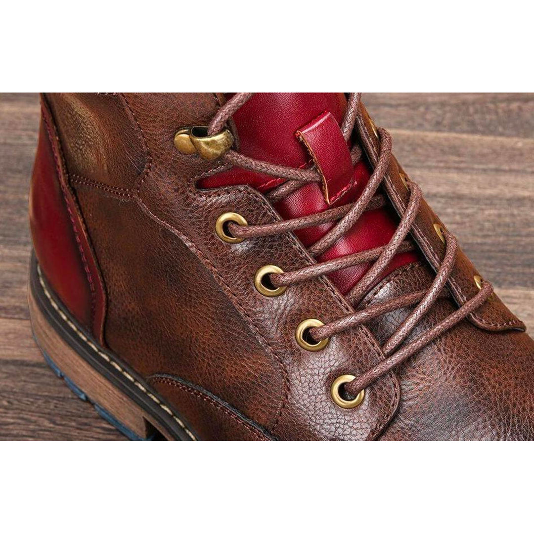 Men's Brogue Lace-Up Boots with Side Zip, Brown – lacing detail