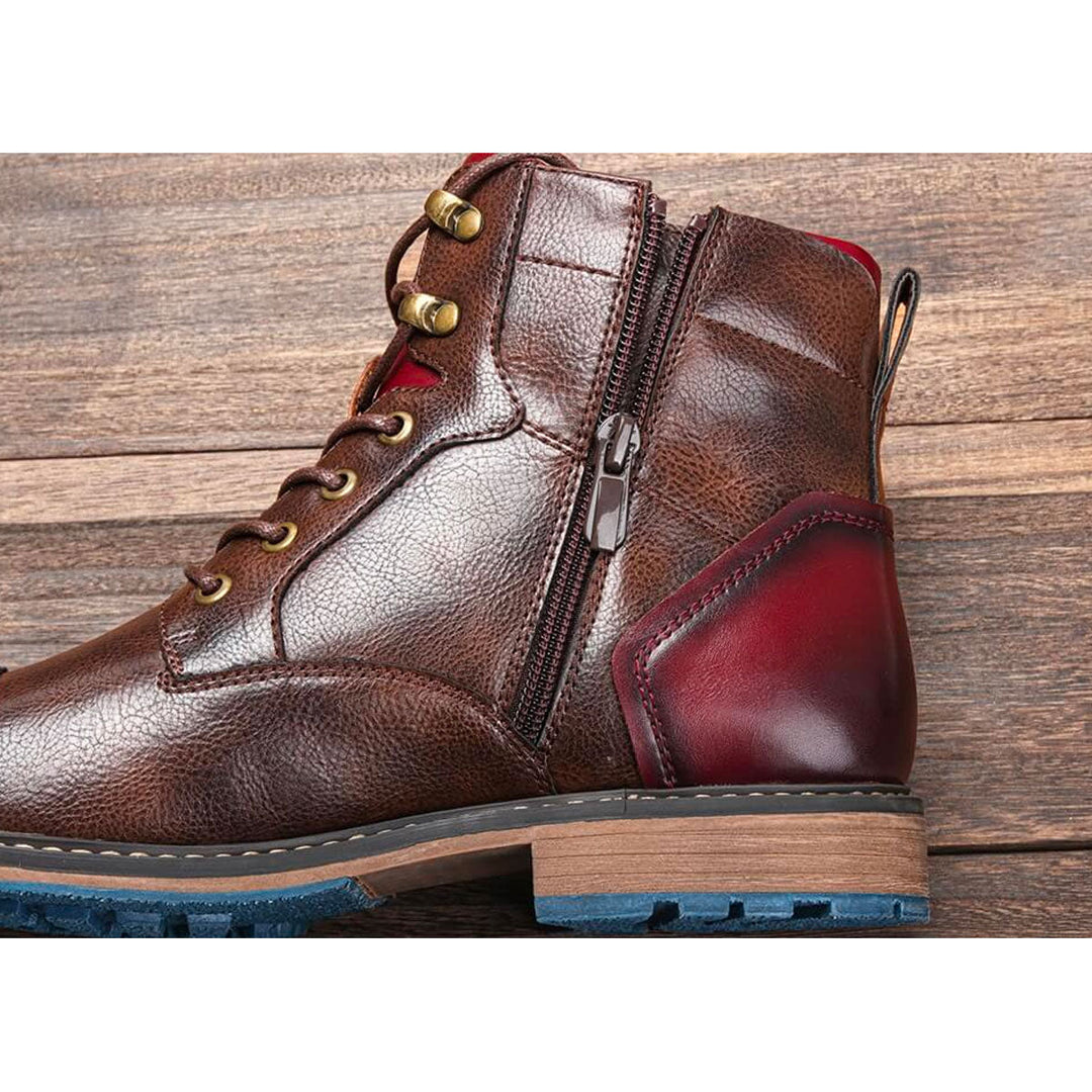 Men's Brogue Lace-Up Boots with Side Zip, Brown – lifestyle view