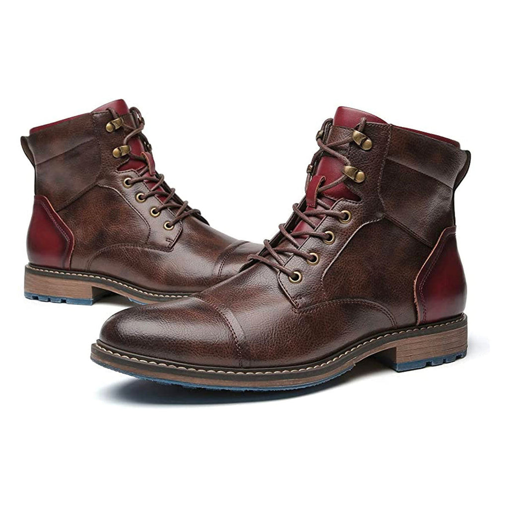 Men's Brogue Lace-Up Boots with Side Zip, Brown – pair view