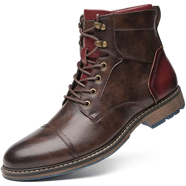 Men's Brogue Lace-Up Boots with Side Zip, Brown – side view