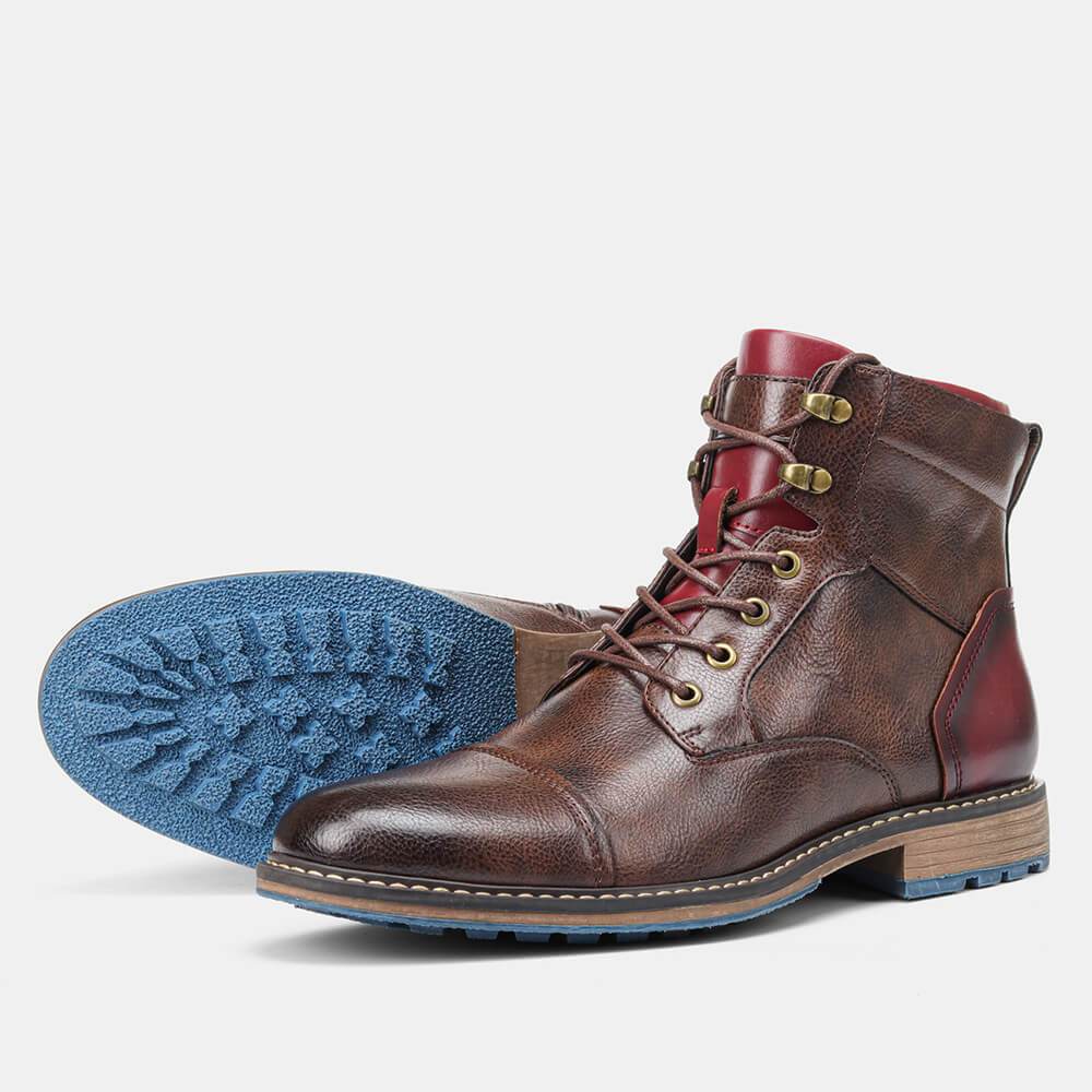 Men's Brogue Lace-Up Boots with Side Zip, Brown – sole view