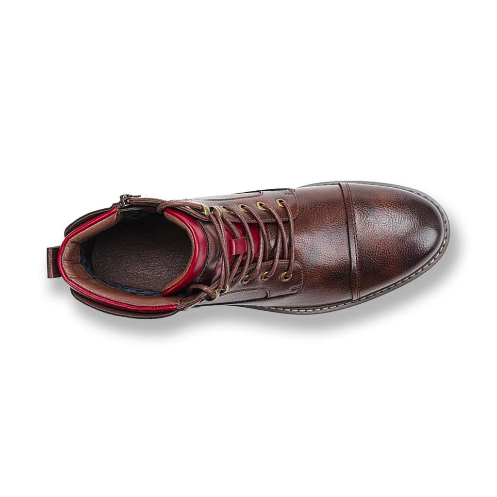 Men's Brogue Lace-Up Boots with Side Zip, Brown – top view