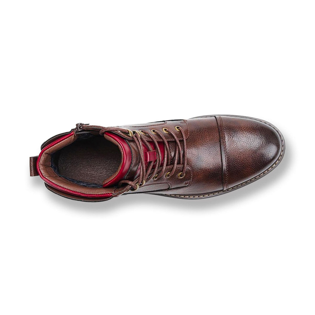Men's Brogue Lace-Up Boots with Side Zip, Brown – top view