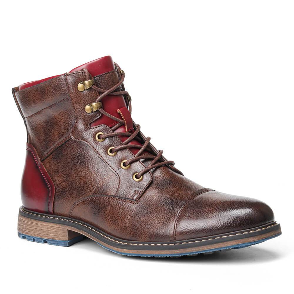Men's Brogue Lace-Up Boots with Side Zip, Brown – outer side view