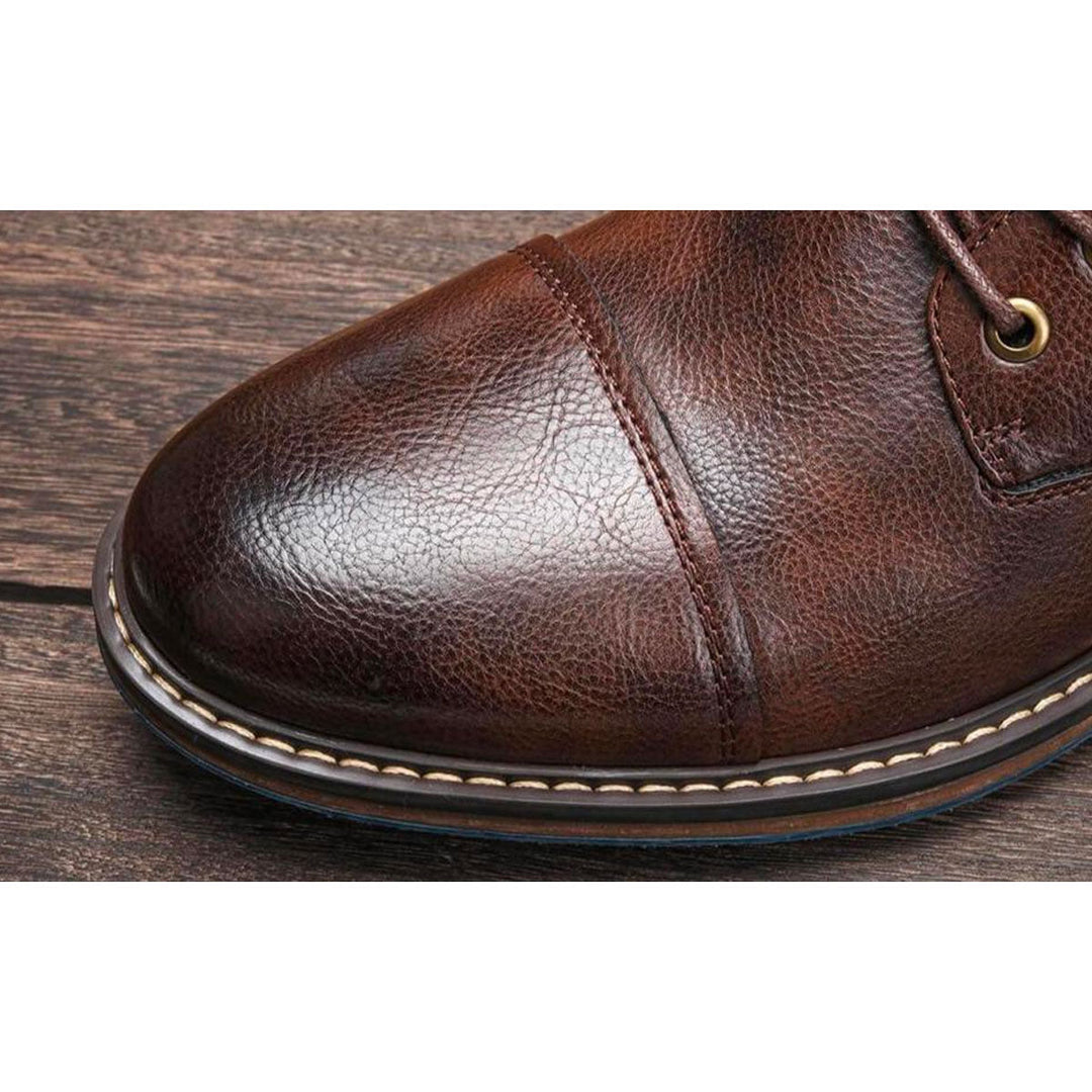 Men's Brogue Lace-Up Boots with Side Zip, Brown – toe detail