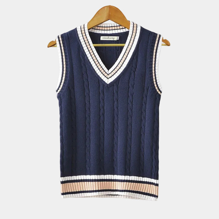 Men's Cable Knit V-Neck Sweater Vest, Blue – front view