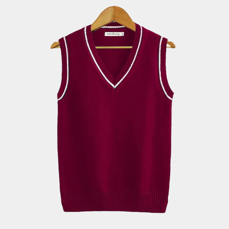 Men's Cable Knit V-Neck Sweater Vest, Burgundy – front view