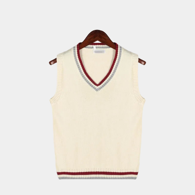 Men's Cable Knit V-Neck Sweater Vest, Beige – front view