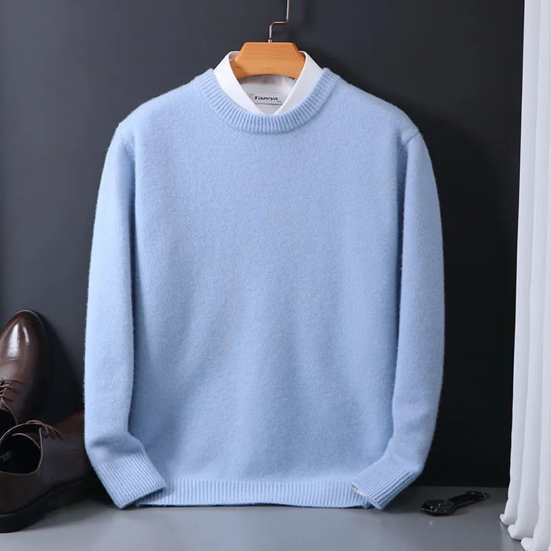 Men's Crew Neck Knit Sweater, Light Blue – front view
