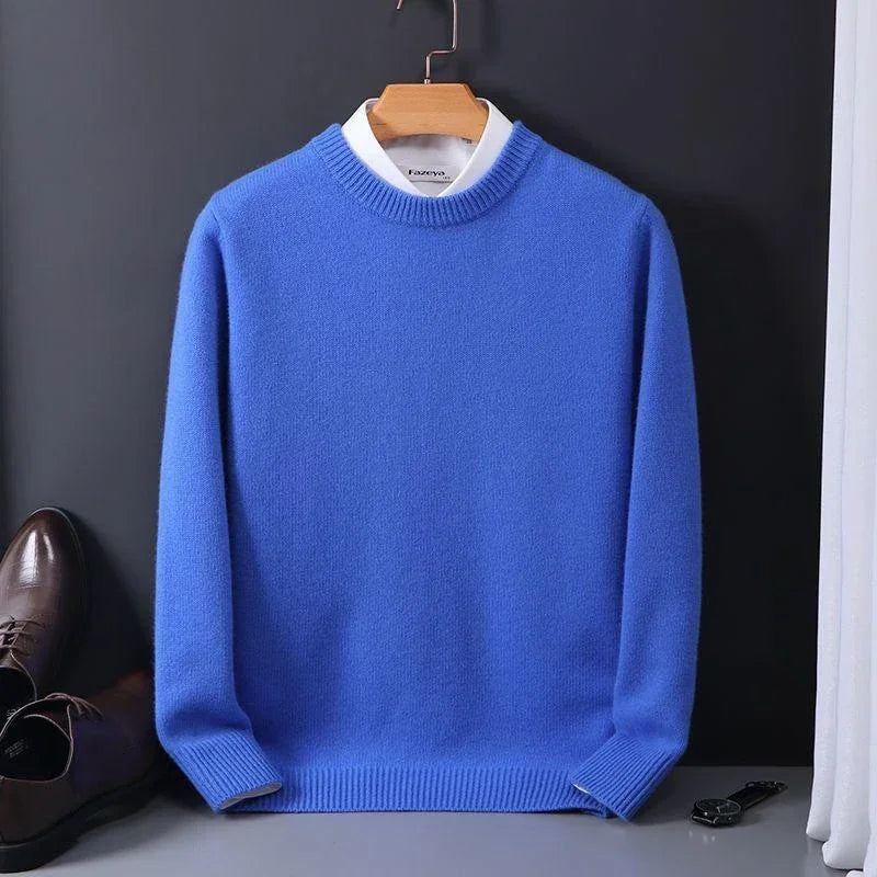 Men's Crew Neck Knit Sweater, Blue – front view
