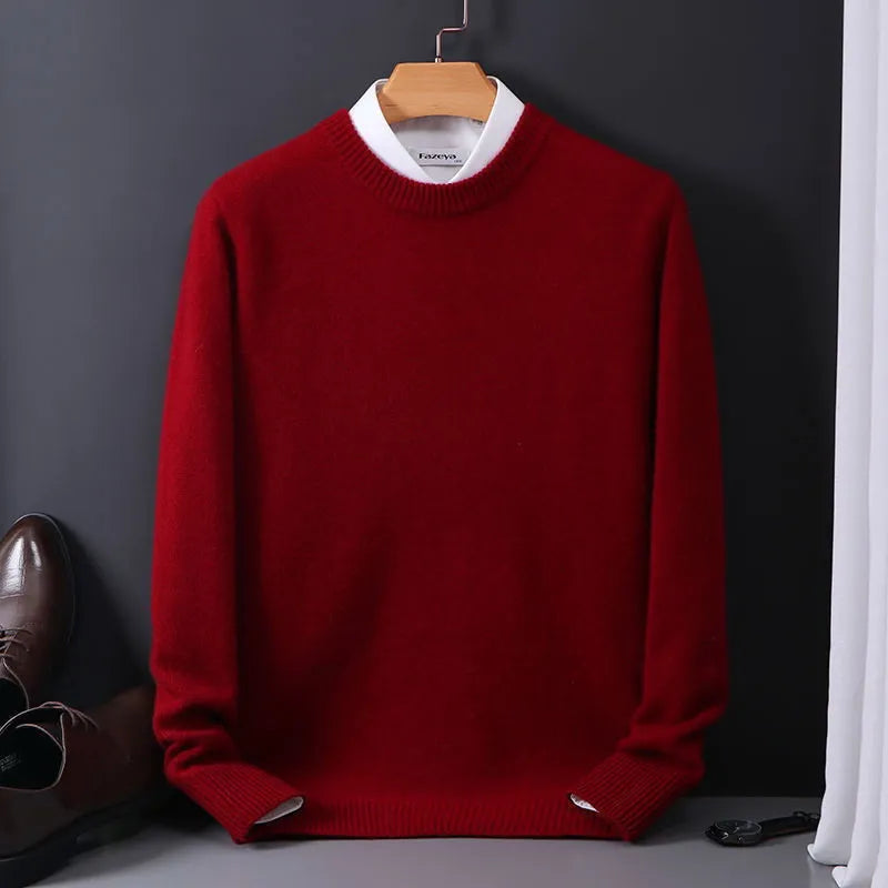 Men's Crew Neck Knit Sweater, Red – front view