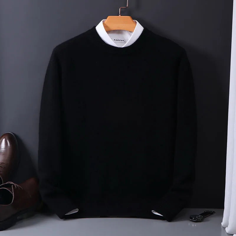 Men's Crew Neck Knit Sweater, Black – front view