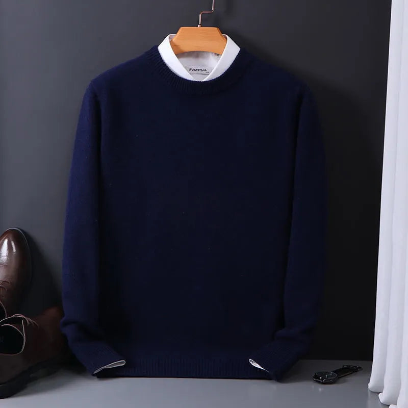Men's Crew Neck Knit Sweater, Dark Blue – front view