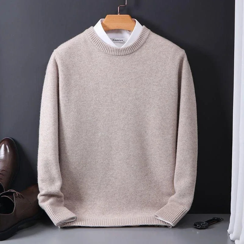 Men's Crew Neck Knit Sweater, Khaki – front view