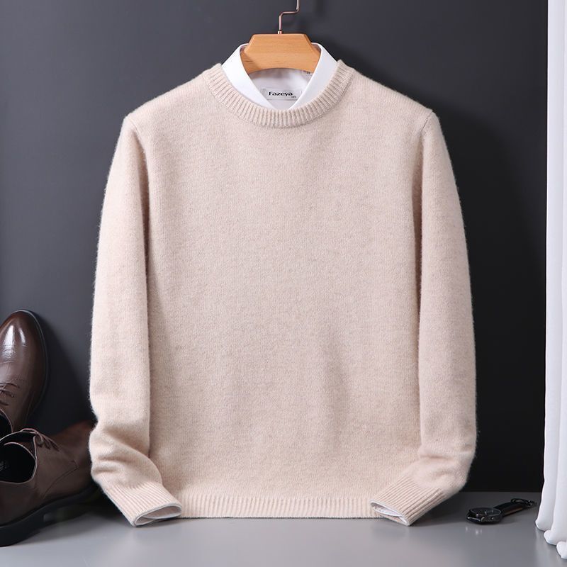 Men's Crew Neck Knit Sweater, Apricot – front view