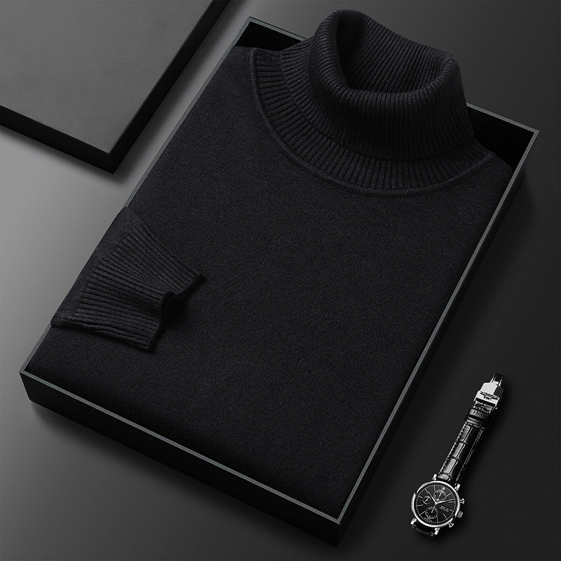 Men's Fine Knit Turtleneck Sweater, Black – front view