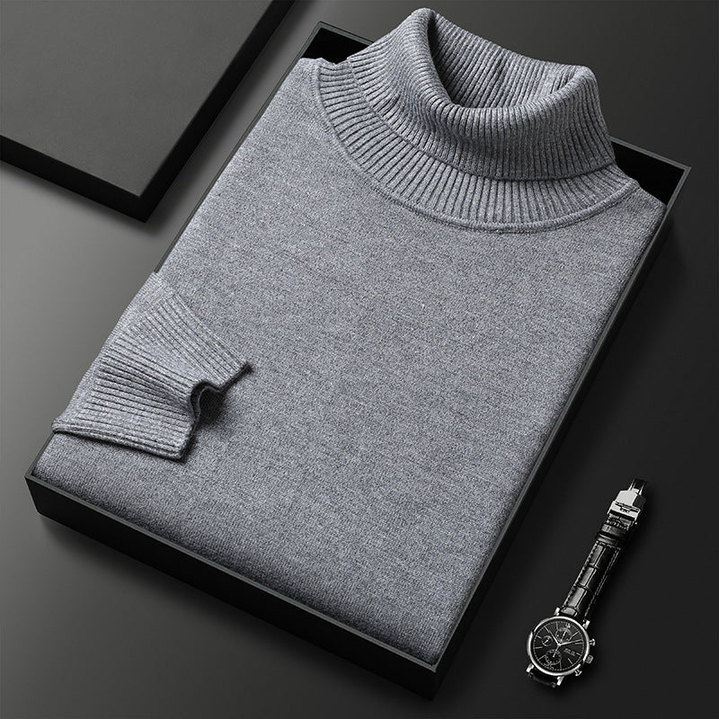 Men's Fine Knit Turtleneck Sweater, Gray – front view