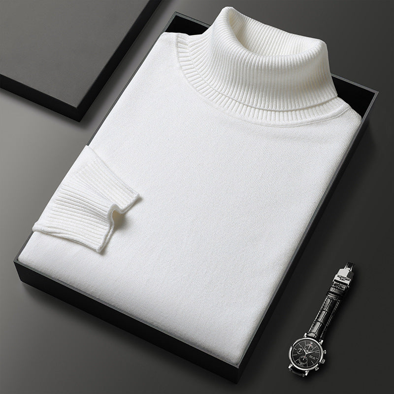 Men's Fine Knit Turtleneck Sweater, White – front view