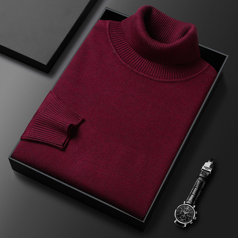 Men's Fine Knit Turtleneck Sweater, Wine Red – front view