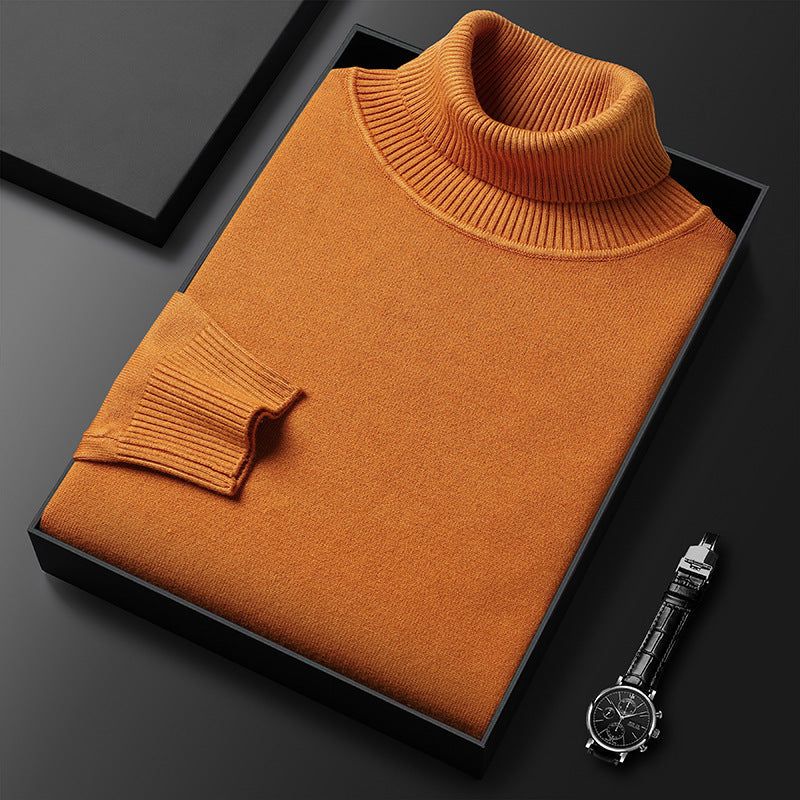 Men's Fine Knit Turtleneck Sweater, Orange – front view