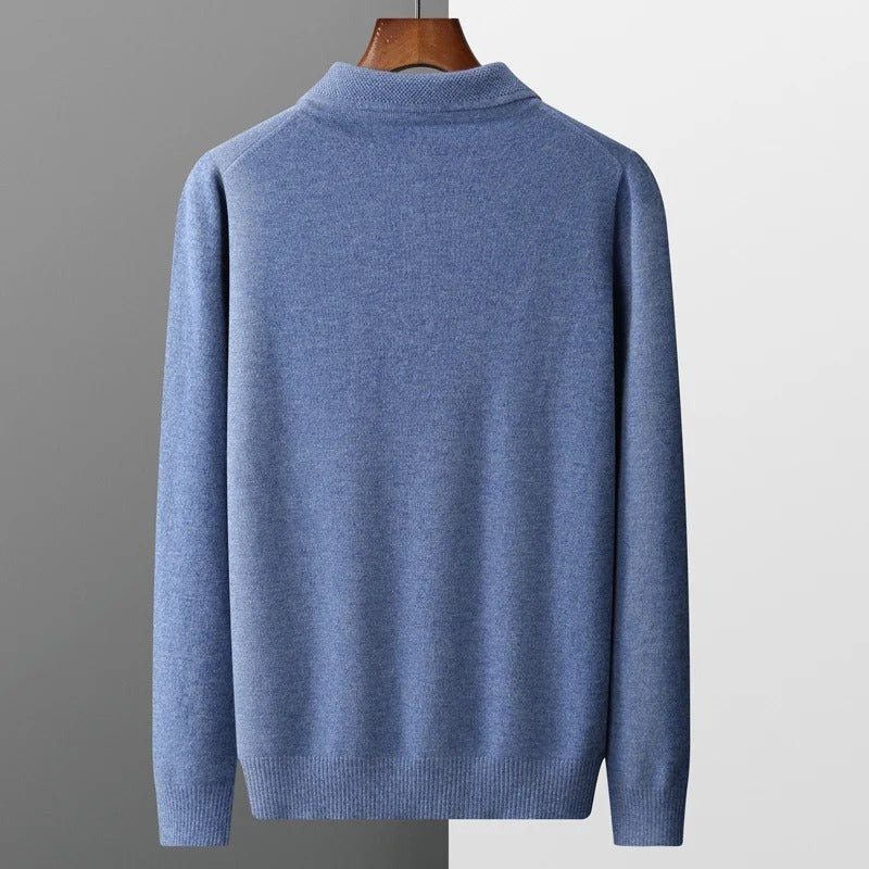 Men's Knit Polo Collar Sweater, Blue – front view
