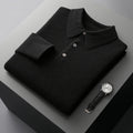 Men's Knit Polo Collar Sweater, Black – flat lay
