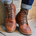 Men's Lace-Up Cap Toe Boots, Brown – front view